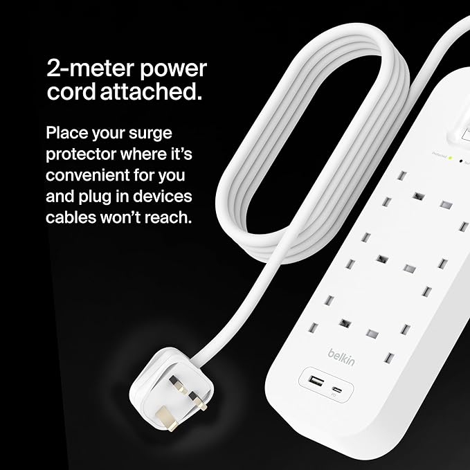 Belkin SRB002ar2M 6-Outlet Surge Protector Power Strip,18W, USB A + C