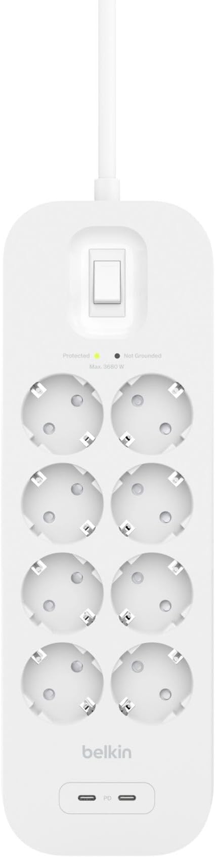 Belkin SRB003ar2M Surge 8 sockets, 900J, 2M, 18W, USB A + C