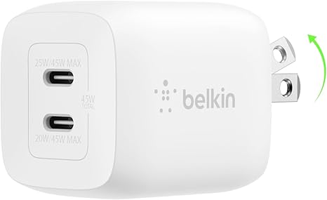 Belkin WCH011myWH Boost Charger pro Dual USB-C Gan Wall Charger with PPS 45W