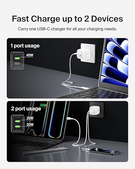 Belkin WCH011myWH Boost Charger pro Dual USB-C Gan Wall Charger with PPS 45W