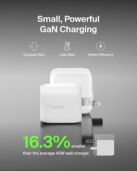 Belkin WCH011myWH Boost Charger pro Dual USB-C Gan Wall Charger with PPS 45W