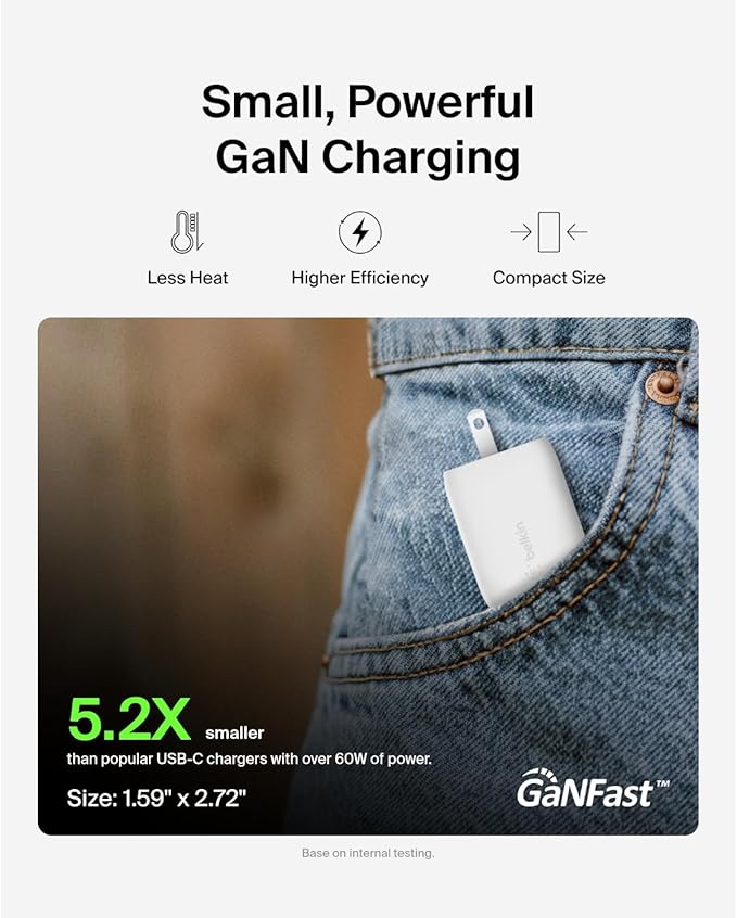 Belkin WCH013MYWH Boost Charge Pro Dual USB-C GaN Wall Charger 65W