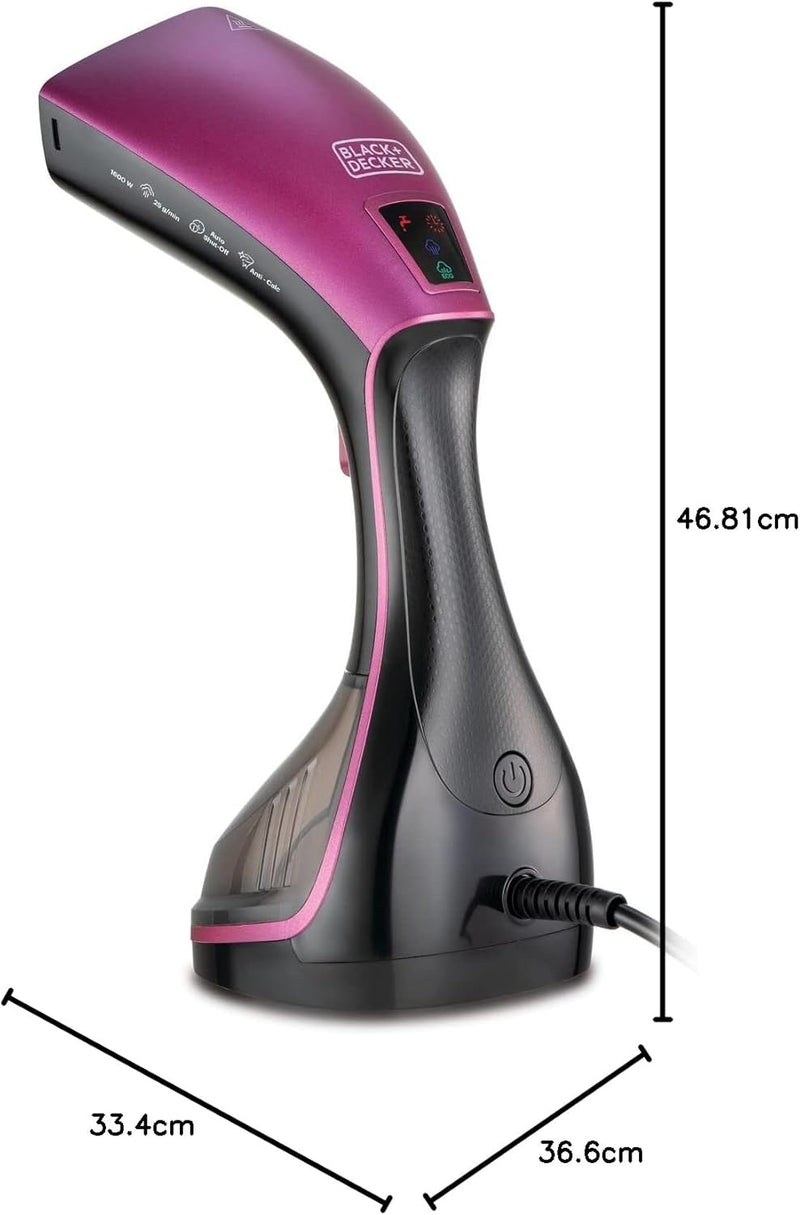 Black+Decker HSTD1600-B5 Handleheld Digital Garment Steamer - 1600W, 180° Swivel Hinge
