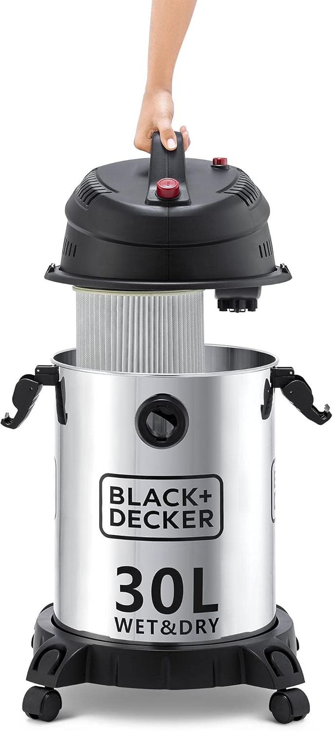 Black & Decker WV1450-B5 Vacuum Cleaner, 1610W 30L Wet and Dry Stainless Steel