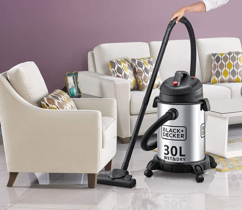 Black & Decker WV1450-B5 Vacuum Cleaner, 1610W 30L Wet and Dry Stainless Steel