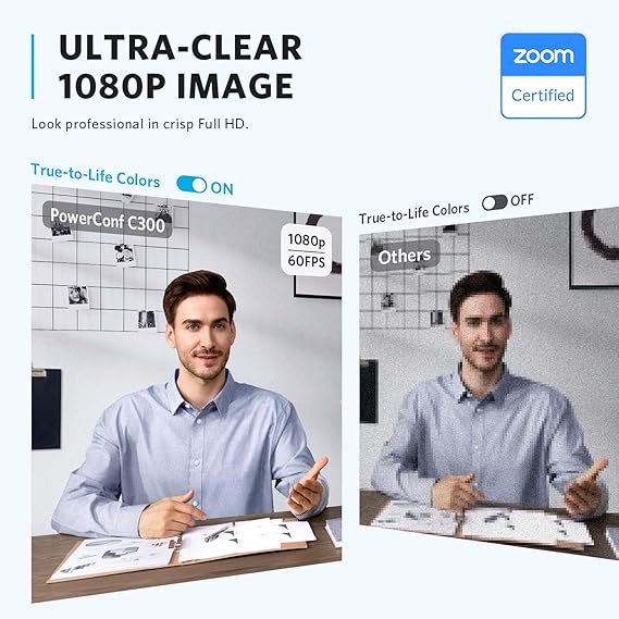 Anker A3361Z11 PowerConf C300 Smart Full HD Webcam, AI-Powered Framing & Autofocus, 1080p Webcam with Noise-Cancelling Microphones.