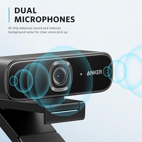 Anker A3361Z11 PowerConf C300 Smart Full HD Webcam, AI-Powered Framing & Autofocus, 1080p Webcam with Noise-Cancelling Microphones.