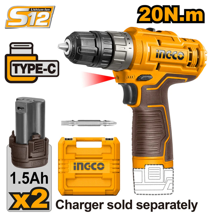 Ingco CDLI12202 Lithium-Ion cordless drill 12v