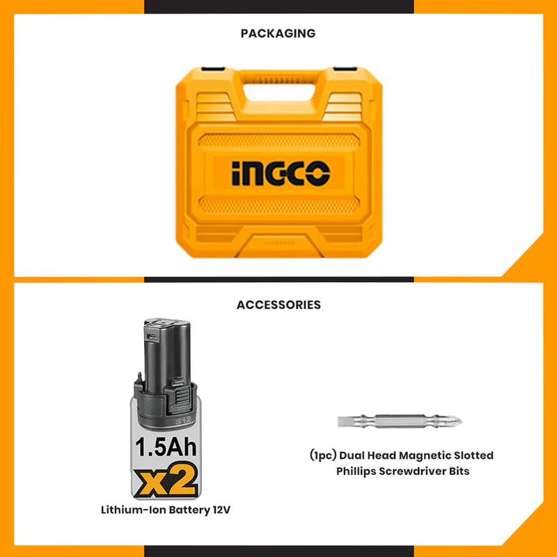 Ingco CDLI12202 Lithium-Ion cordless drill 12v