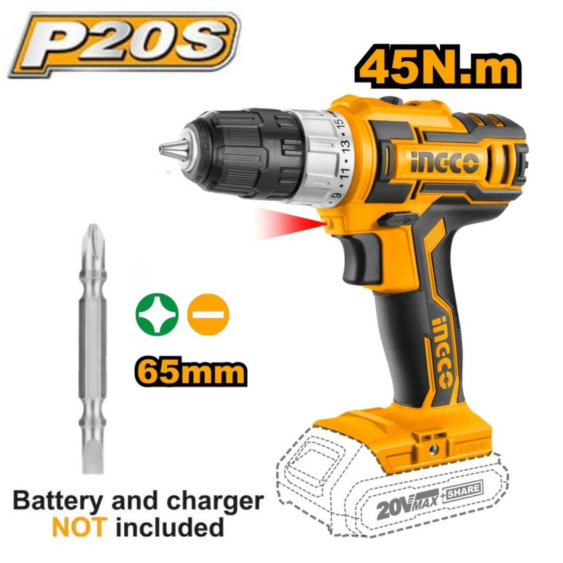 Ingco  CDLI20024 LI-ION Cordless Drill 20V
