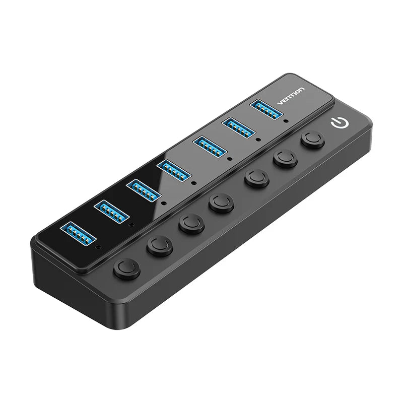 Vention CHXB0 USB B 3.0 to USB 3.0 x7 Hub with Individual Power Switches and DC 5.5mm Power Adapter