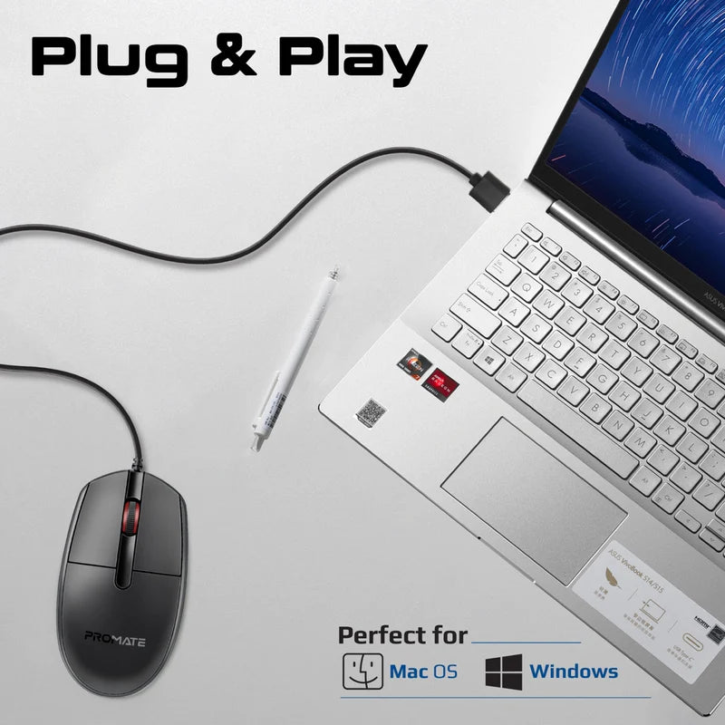 Promate 3 Button Wired Optical Mouse CM-1200