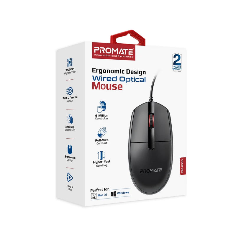 Promate 3 Button Wired Optical Mouse CM-1200