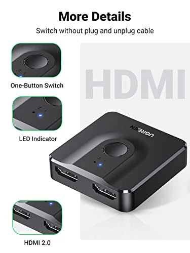 UGREEN CM217 HDMI Switch 4K@60Hz HDMI Splitter 2 In 1 Out Bi-directional Switcher (UG- 50966)