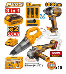 Ingco COSLI240789 20V Cordless 3-Pcs Combo Kit - Power Tools