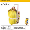 Uyustools CU499C Ratchet Tie Down 4" x 9M – Heavy-Duty Polyester Strap – 4.5 Ton Working Load – 9 Ton Max Break Strength – High-Strength Webbing for Trucks, Trailers, Machinery and Industrial Cargo