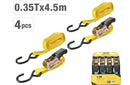Uyustools CUC401 Ratchet Tie Down 4.5M x 1" – 4 Pcs Set – Heavy Duty Polyester Straps – 0.35 Ton Rated Working Load – 0.7 Ton Max Break Strength - 2" x 6M Option Available - for Securing Loads 