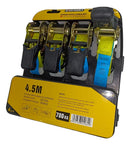 Uyustools CUC401 Ratchet Tie Down 4.5M x 1" – 4 Pcs Set – Heavy Duty Polyester Straps – 0.35 Ton Rated Working Load – 0.7 Ton Max Break Strength - 2" x 6M Option Available - for Securing Loads 