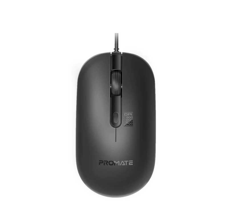 Promate Sleek 4 Button Wired Optical Mouse (CM-2400) - 2400 DPI, MaxComfort™ Adjustable DPI, 1.5M Cable Length