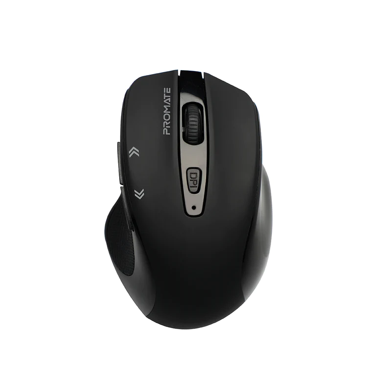 Promate 1600DPI Contoured Wireless Mouse (CURSOR.BLACK) - Adjustable 1600 DPI, EZGrip Ergonomic Design