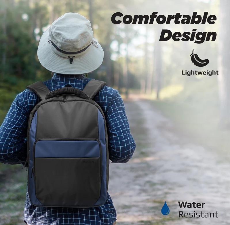 Promate 15.6" 300D Twill Polyester Laptop Backpack (LIMBER-BP) - Water-Resistant, 1 Main Compartment, 1 Front Pocket, For Laptops Up to 15.6"