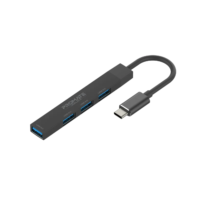 Promate 4-in-1 Multi-Port USB-C Data Hub (LITEHUB-4) - 4 USB Ports, USB-C to USB-A Adapter