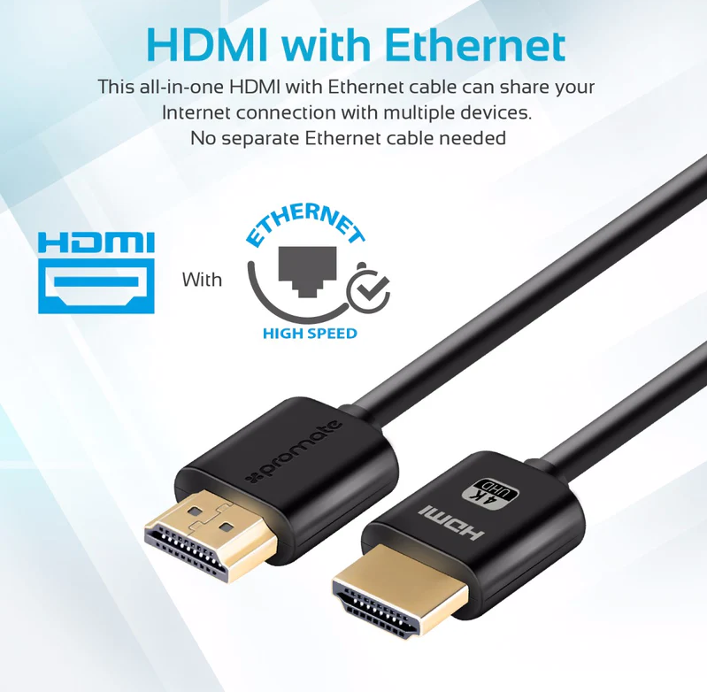 Promate HDMI (Male)-HDMI (Male) Cable (PROLINK4K2-500) - 3D, 4K Ultra HD & Ethernet Support, 5M Length