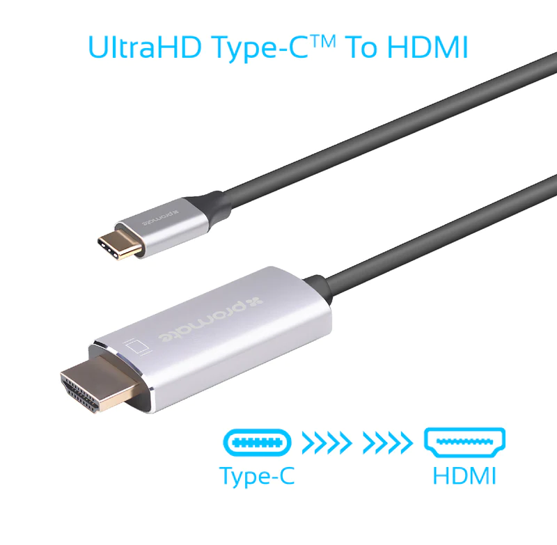 Promate 4K x 2K(60Hz) USB-C to HDMI 2.0 Audio Video Cable (HDLINK-60H) - 4K x 2K@60Hz High-Definition, 1.8M Cable Length, USB-C & HDMI Interfaces