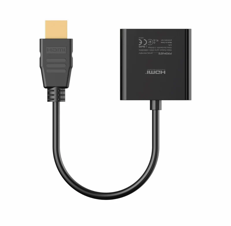 Promate HDMI to VGA Display Adaptor (PROLINK-H2V) - 1080p HD Resolution Support, Plug & Play Support