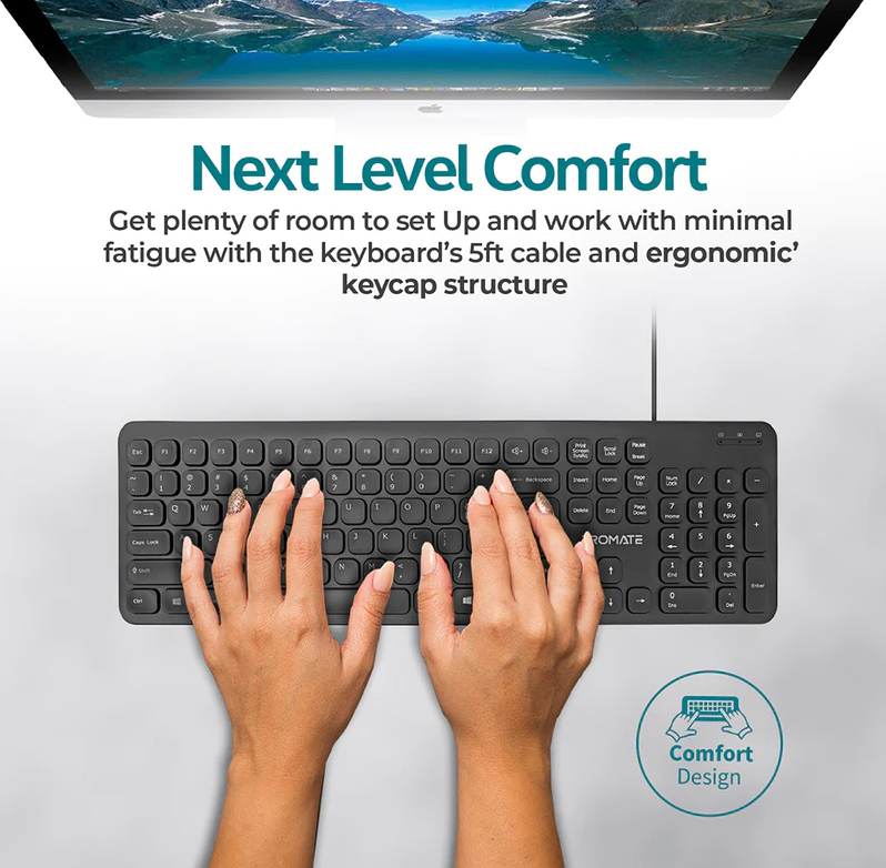 Promate Wired Ultra-Slim Ergonomic Keyboard (EASYKEY-4)