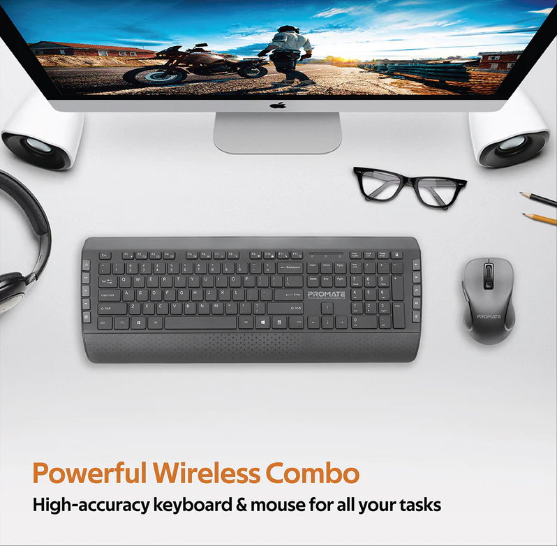 Promate Ergonomic Multimedia Wireless Keyboard & Mouse Combo (PROCOMBO-10)