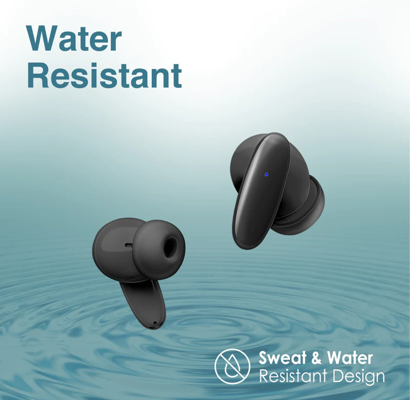 Promate Compact Bluetooth v5.1 TWS IPX5 Earphones (LUSH.BLACK) - 5 Hours Playing Time, Intellitouch Control, Water Resistant