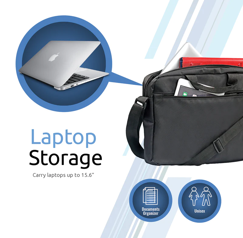 Promate Lightweight 15.6” Laptop Messenger Bag (GEAR-MB) - Front Storage Zipper, For Laptops Up to 15.6"