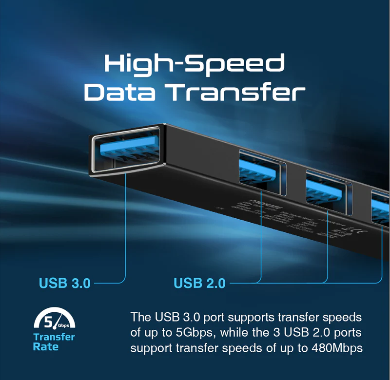 Promate 4-in-1 Multi-Port USB-C Data Hub (LITEHUB-4) - 4 USB Ports, USB-C to USB-A Adapter