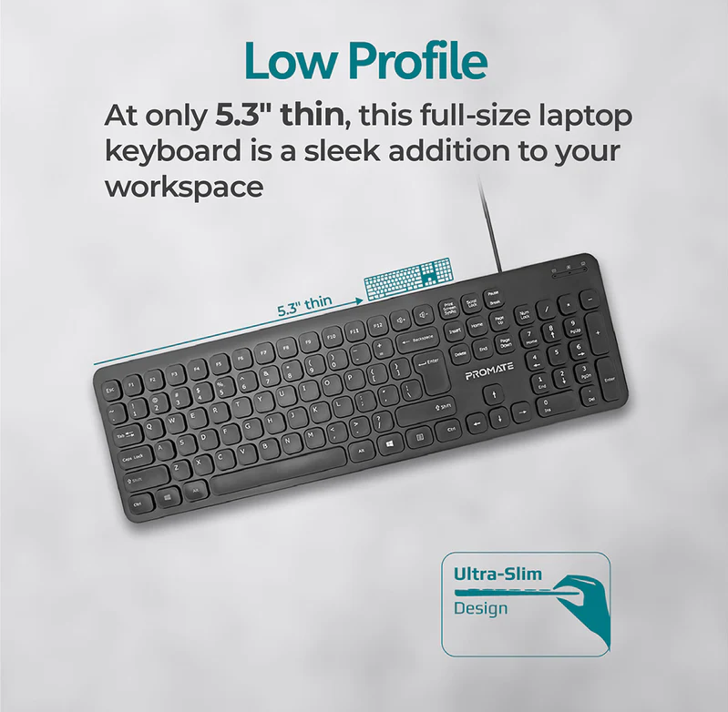 Promate Wired Ultra-Slim Ergonomic Keyboard (EASYKEY-4)