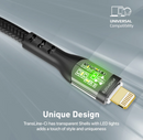 Promate 27W USB-C to Lightning Transparent Shells Cable (TRANSLINE-CI) - 1.2M Length, 27W Power Delivery, LED Lights