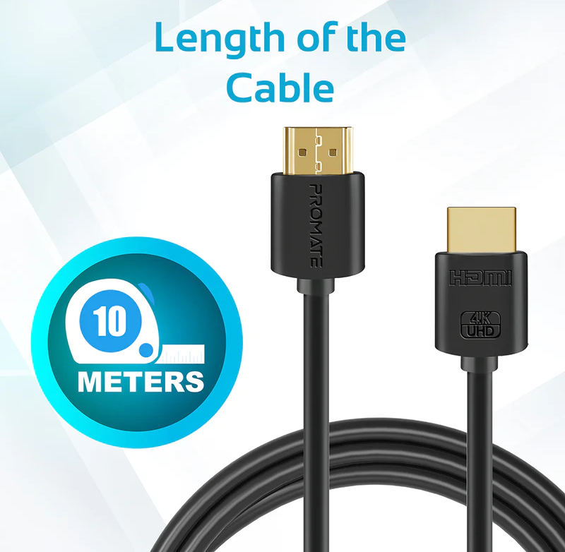 Promate HDMI (Male)-HDMI (Male) Cable (PROLINK4K2-10M) - 3D, 4K Ultra HD & Ethernet Support, 10M Length