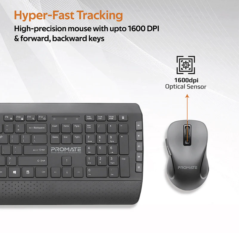 Promate Ergonomic Multimedia Wireless Keyboard & Mouse Combo (PROCOMBO-10)