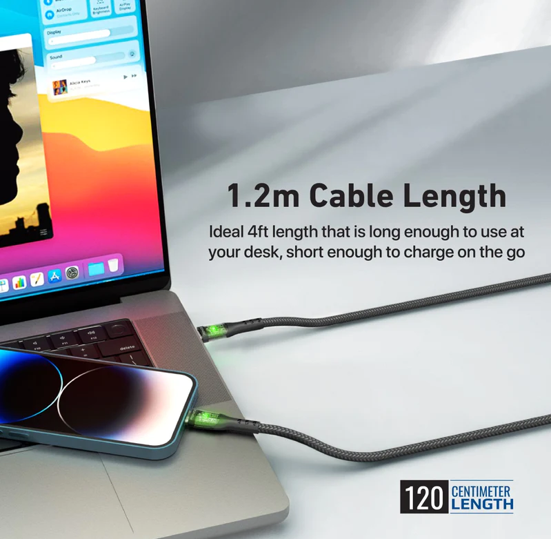 Promate 27W USB-C to Lightning Transparent Shells Cable (TRANSLINE-CI) - 1.2M Length, 27W Power Delivery, LED Lights