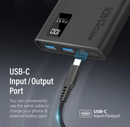 Promate 10000mAh Ultra Slim Compact Smart Charging Power Bank (BOLT-10PRO) - USB-C Input and Output, Micro-USB Input and 2 USB-A Output