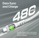 Promate 60W Ultra-Fast USB-C Transparent Shells Cable (TRANSLINE-CC) - 1.2M Length, 60W Power Delivery, LED Lights