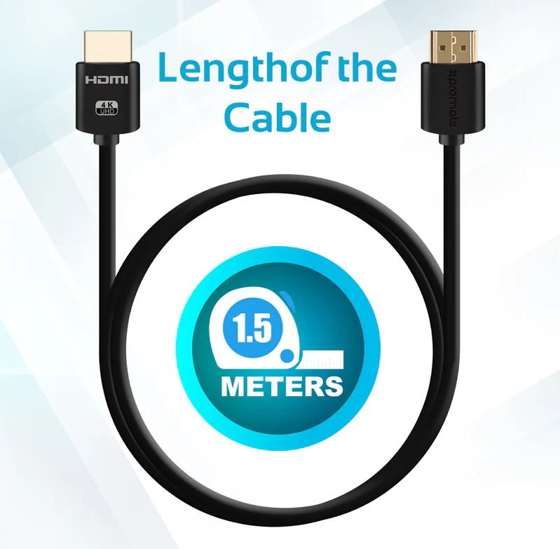 Promate HDMI (Male)-HDMI (Male) Cable (PROLINK4K2-150) - 3D, 4K Ultra HD & Ethernet Support, 1.5M Length