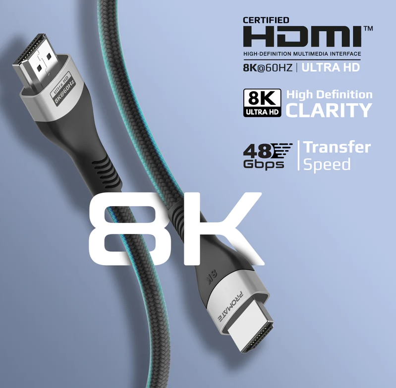 Promate 8K@60Hz Ultra High-Speed HDMI 2.1 Cable (PRIMELINK8K-300) - 8K@60Hz High-Definition, 3M Cable Length