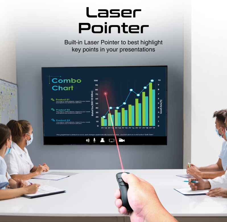 Promate 2.4GHz Wireless Presenter (PROPOINTER) - Presentation Controls, Laser Pointer