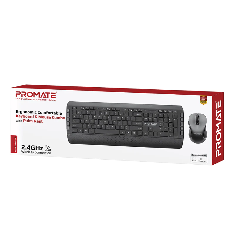 Promate Ergonomic Multimedia Wireless Keyboard & Mouse Combo (PROCOMBO-10)