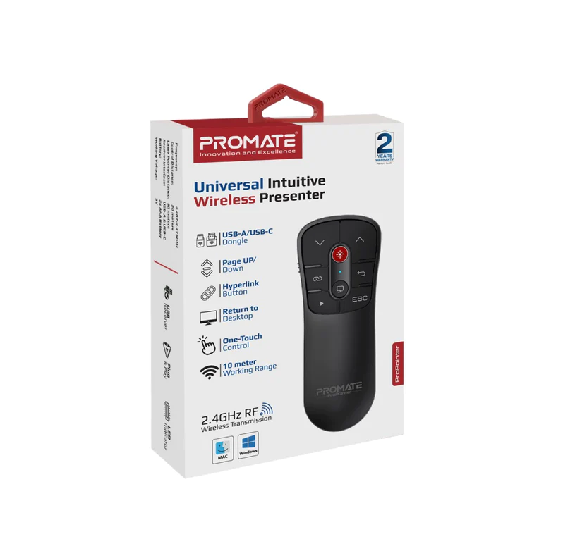 Promate 2.4GHz Wireless Presenter (PROPOINTER) - Presentation Controls, Laser Pointer