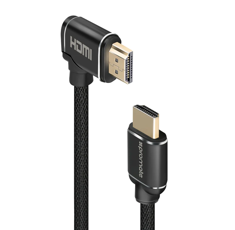 Promate HDMI (Male) - Right Angle HDMI (Male) Nylon Cable (PROLINK4K1-300) - 3D, 4K Ultra HD & Ethernet Support, 3M Length, Right Angled Input