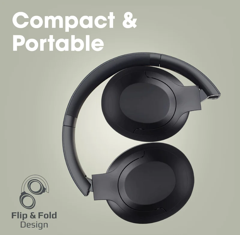 Promate Active Noise Cancelling High-Fidelity Stereo Wireless Bluetooth Headphones (CONCORD.BLACK) - 27H Playtime, 40mm Dynamically Tuned Drivers