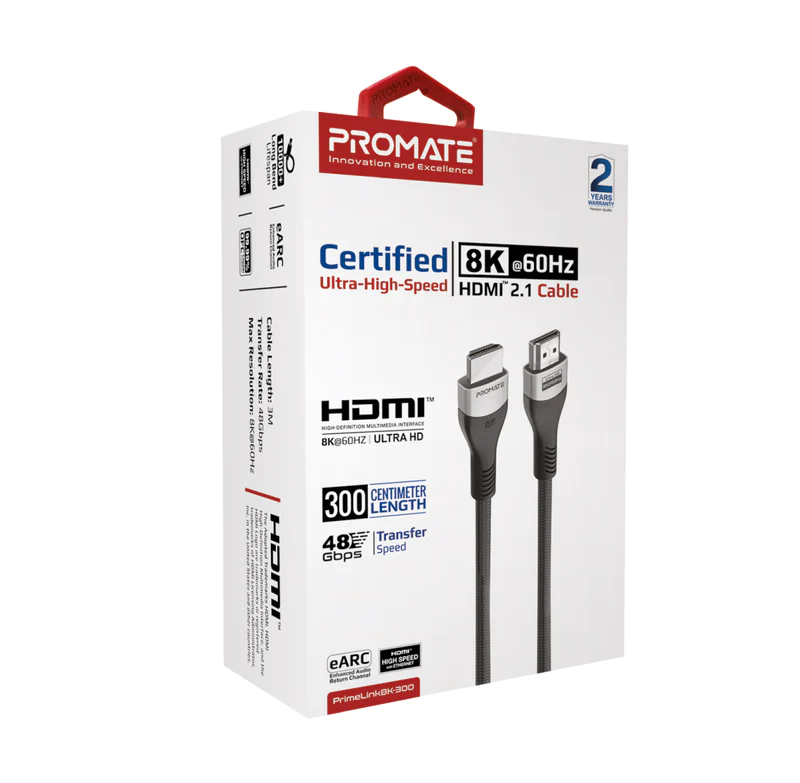 Promate 8K@60Hz Ultra High-Speed HDMI 2.1 Cable (PRIMELINK8K-300) - 8K@60Hz High-Definition, 3M Cable Length