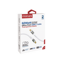 Promate 60W Ultra-Fast USB-C Transparent Shells Cable (TRANSLINE-CC) - 1.2M Length, 60W Power Delivery, LED Lights